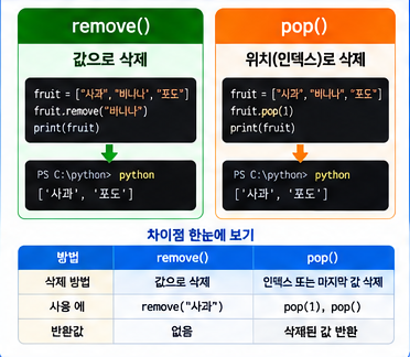 파이썬 리스트 remove와 pop 삭제 방법 비교