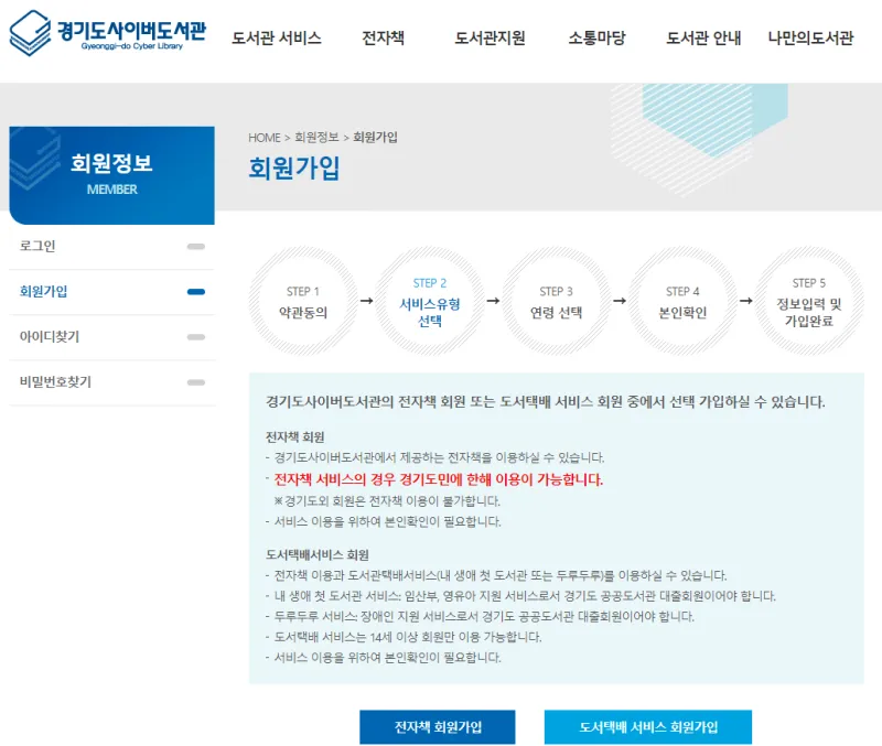 경기도 사이버 도서관 회원가입 사이트