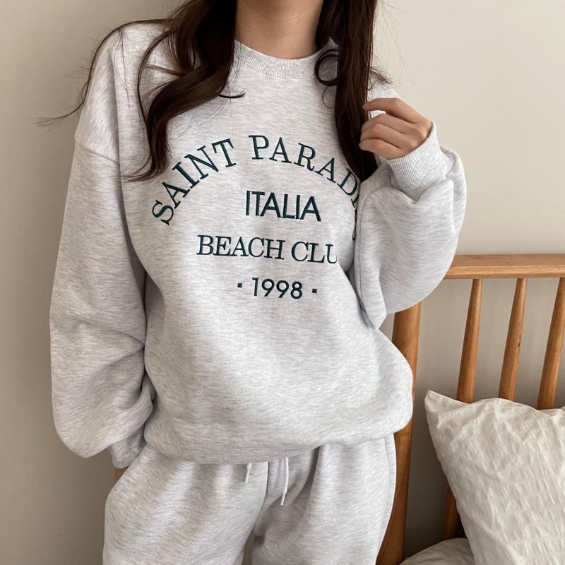 여성 기모트레이닝세트 맨투맨 조거팬츠 레터링자수 츄리닝상하세트 키작녀 백오트밀