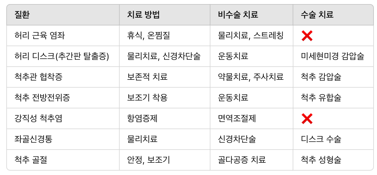 허리 통증 관련 질환 치료법 정리