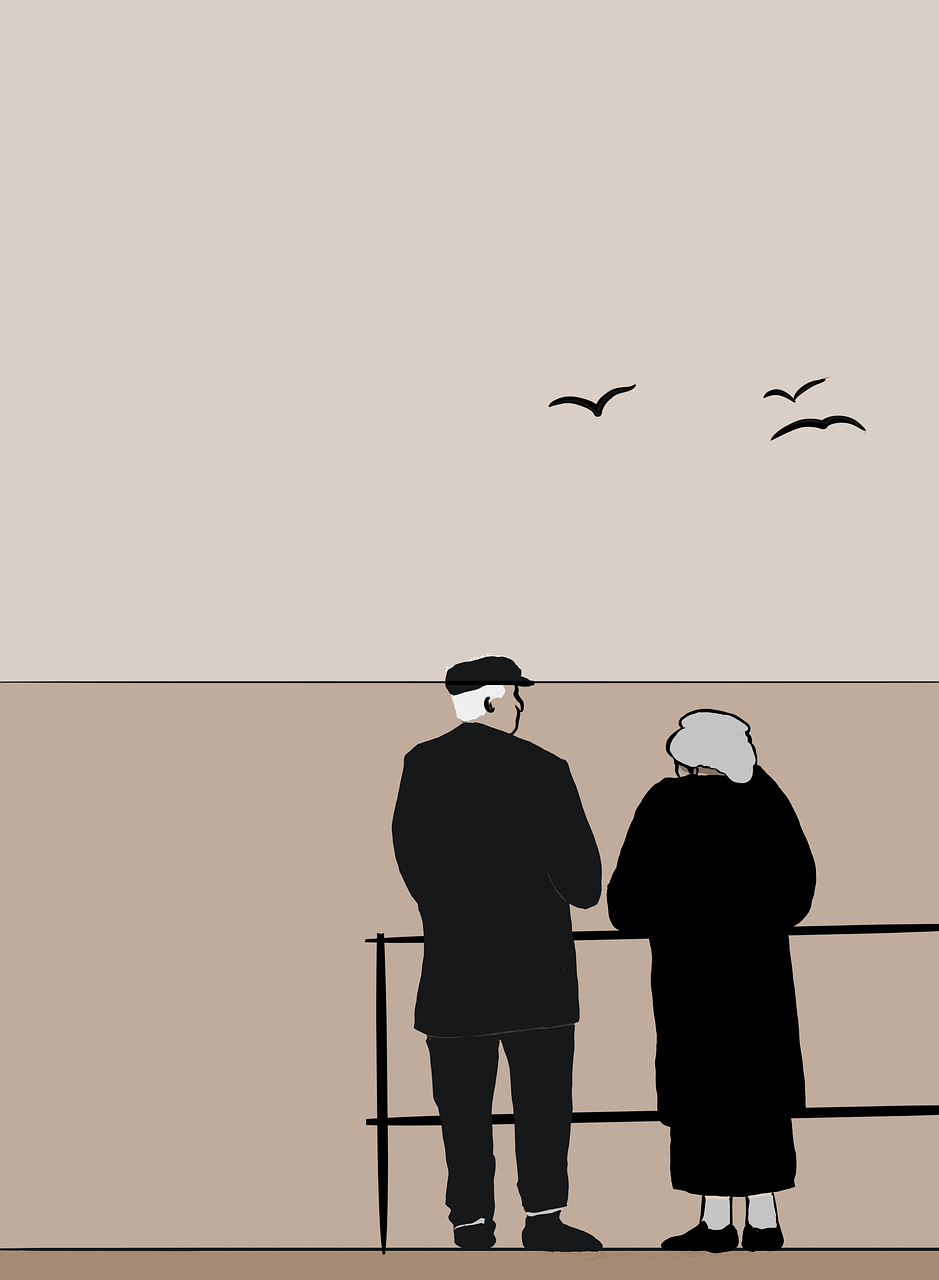 노인부부가 바다를 바라보는 그림