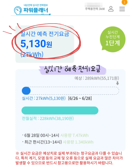 파워플래너 주요 기능 - 실시간 예측 전기요금