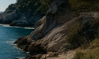 50대를 위한 디지털 노마드 창업을 상징하는 해안가 작업 공간