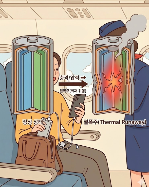 항공기 내 리튬이온 배터리 열폭주 화재 위험성 인포그래픽
