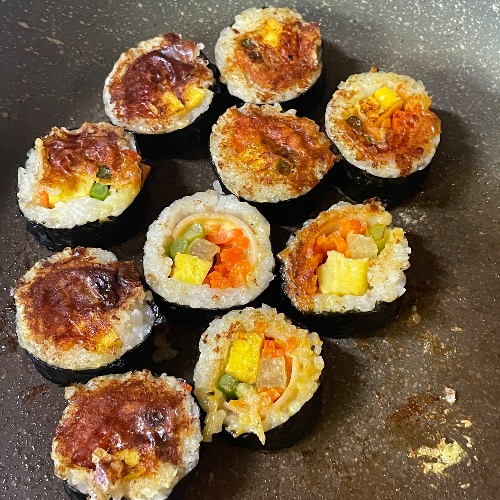 곤약현미김밥 치즈맛 후라이팬 조리