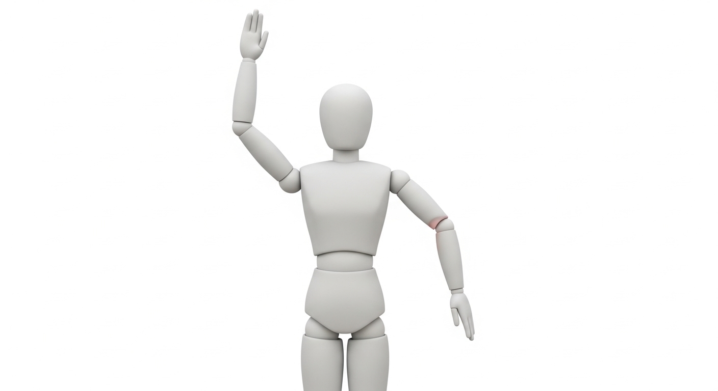 마네킹-같은-인물이-두-팔을-들고-한-팔은-아래로-늘어뜨려-한쪽-팔의-근력을-나타냅니다.