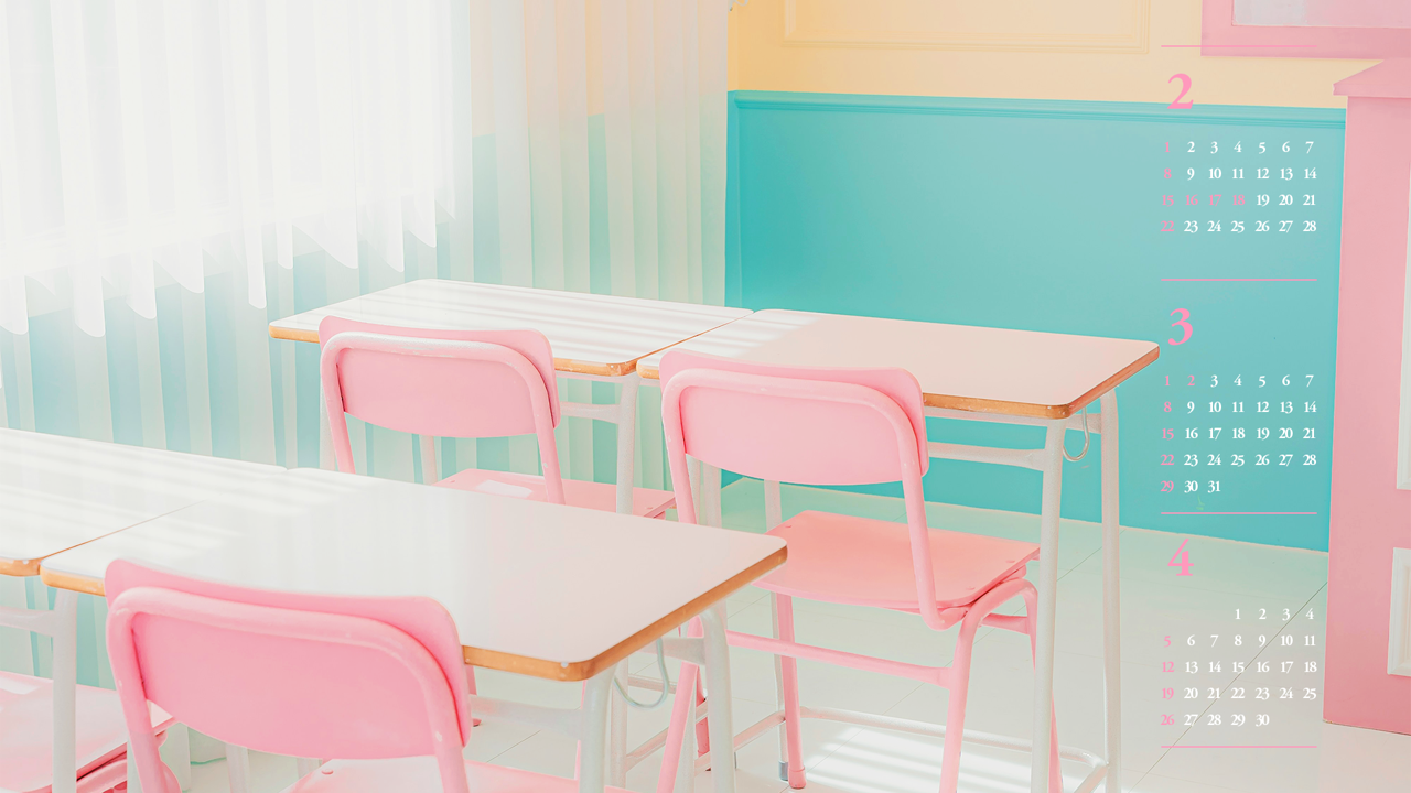 01 핑크색 교실 의자 B - 2026년3월 달력배경화면