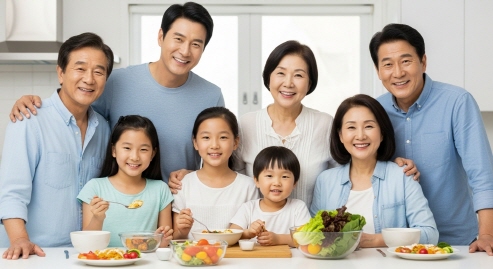 가족이 함께 건강한 식사를 나누는 모습