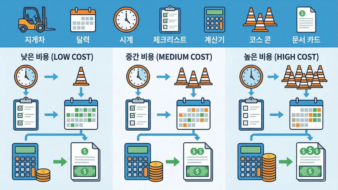 지게차운전기능사 실기 학원 비용이 달라지는 주요 요소를 보여주는 이미지
