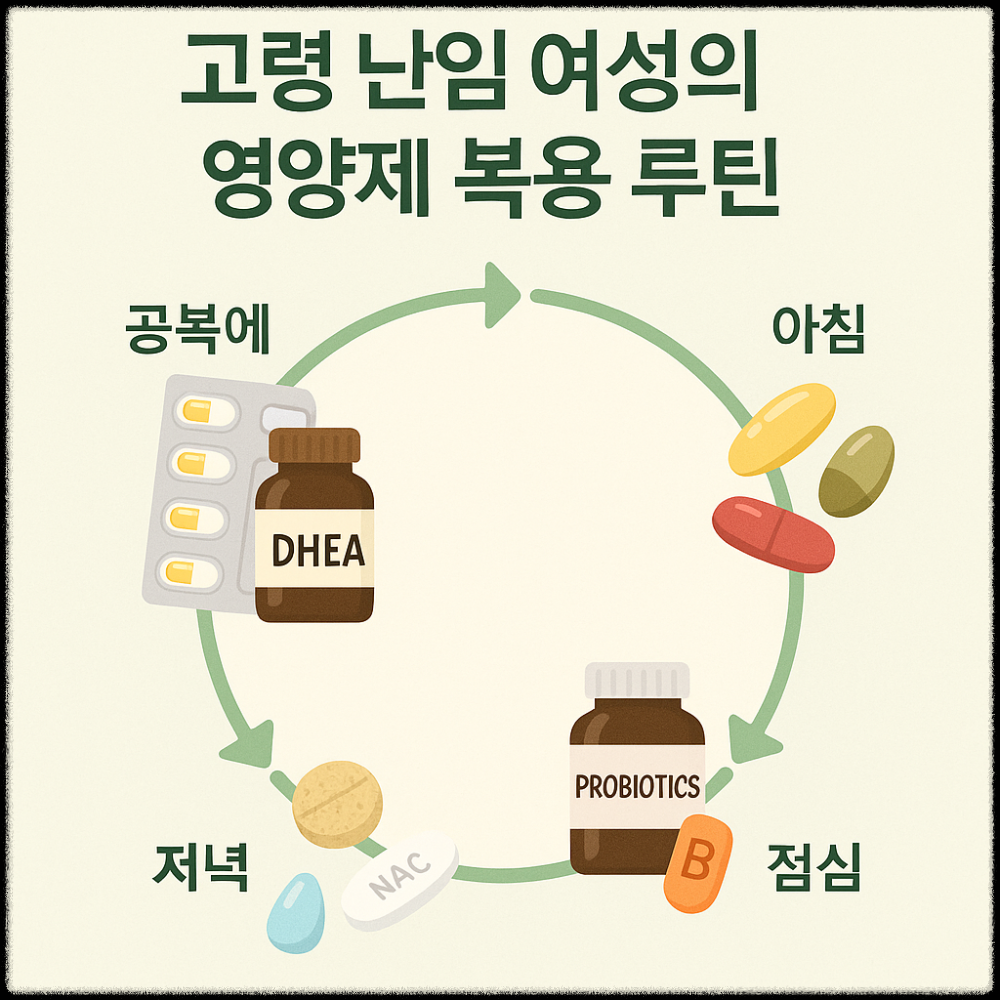 고령 난임 여성의 영양제 복용 루틴 인포그래픽