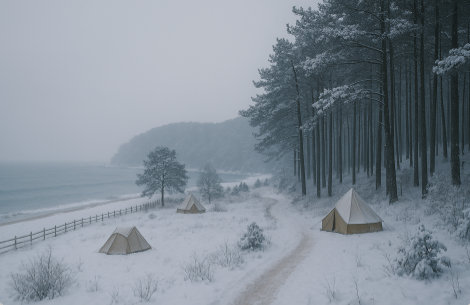 겨울 바닷가 캠핑장