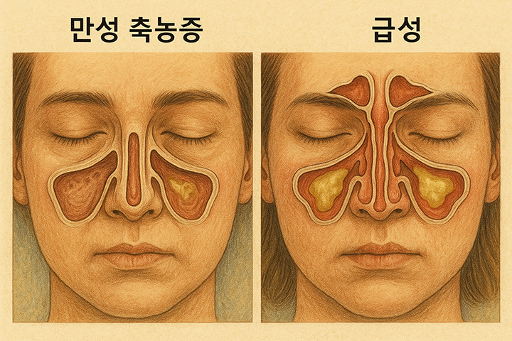 만성 급성 축농증 코내부사진 비교.