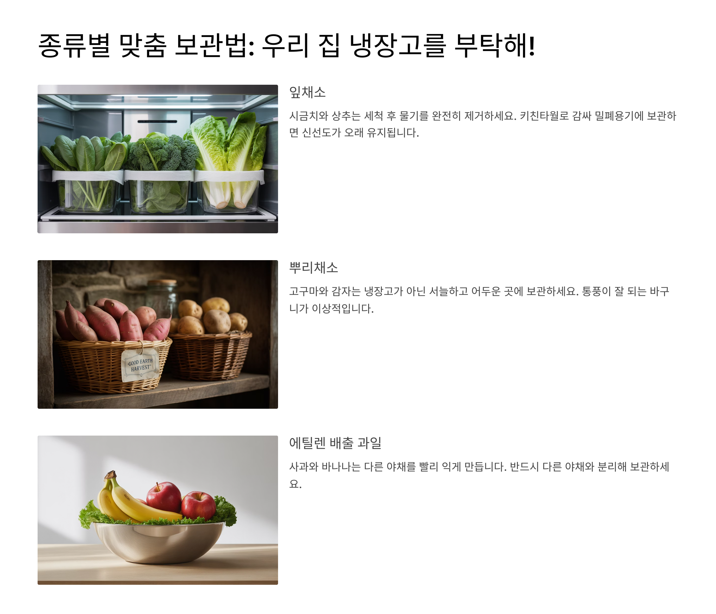 종류별 맞춤 보관법: 우리 집 냉장고를 부탁해! 🥕