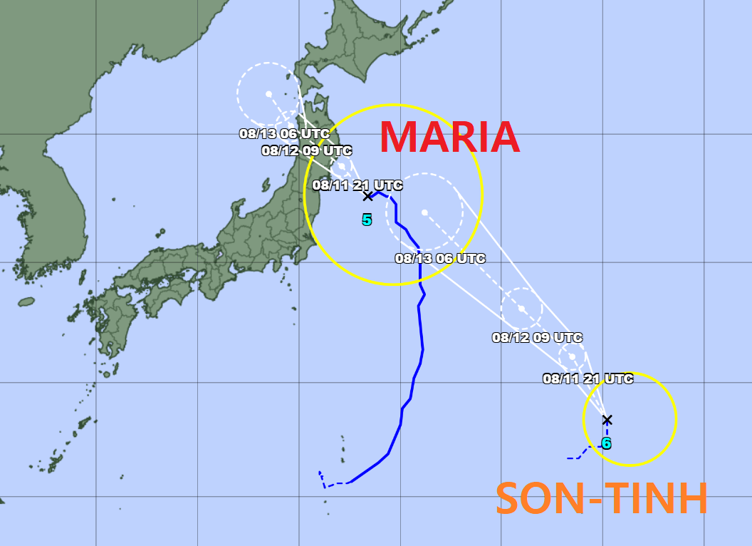 5호 태풍 마리아&amp;#44; 6호 태풍 손띤 예상 경로도