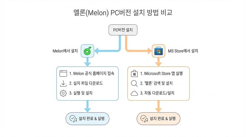 멜론 PC버전 다운로드·설치 방법 2026: 윈도우/맥 5분 끝(MS스토어 포함)