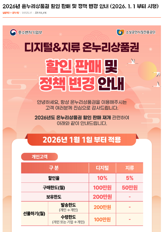 2026 온누리상품권10%할인 사용처 온누리상품권판매처 온누리상품권구입처 사용기한 온누리디지털상품권