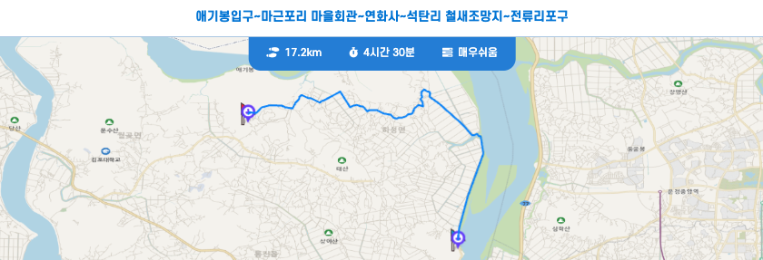 경기 둘레길 김포 3코스 지도 애기봉 입구 전류리포구 구간 트레킹 걷기 날씨 정보