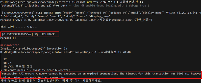 트랜잭션 고급 옵션 실행 결과 예시