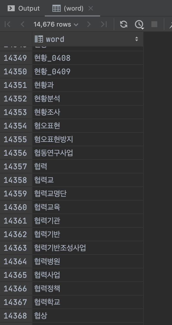 [쿠링] 검색 쿼리에 Full Text Index 적용하기 - 2. Full Text Index 적용하기 - 2 - 5) Index가 생성된 단어 확인하기