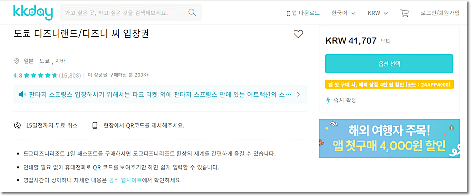 도쿄 디즈니랜드 티켓 구매