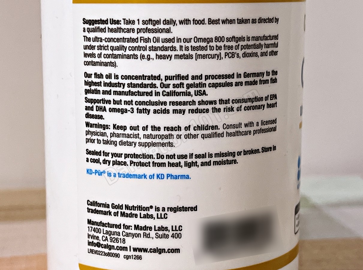 캘리포니아 골드 뉴트리션 오메가 800 (CALIFORNIA GOLD Nutrition Omega 800) 섭취방법, 제품설명, 주의사항