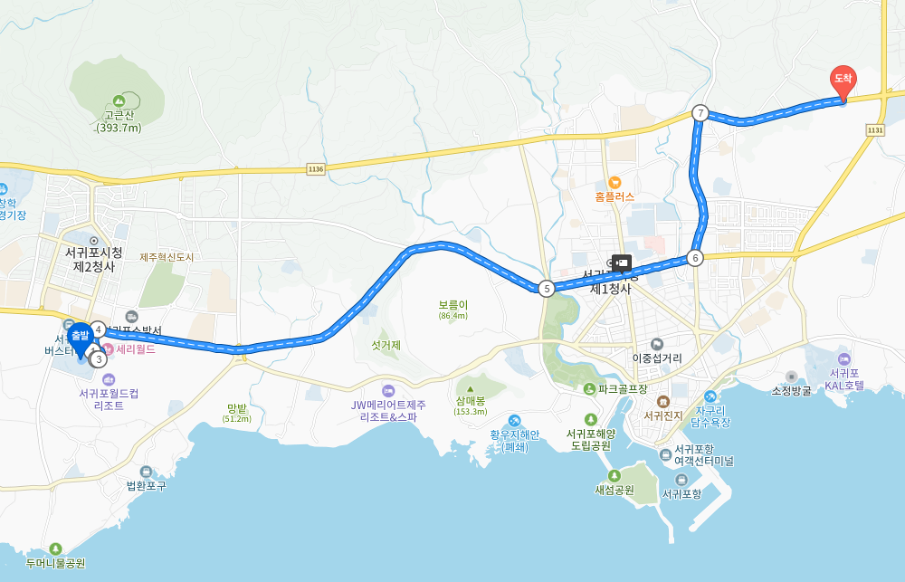 제주월드컵경기장에서 순대이야기 까지 가는 방법