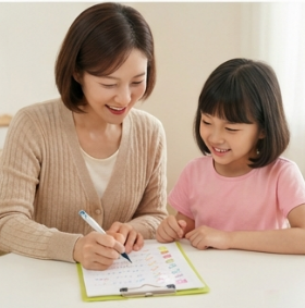 체크리스트를 함께 확인하는 엄마와 딸