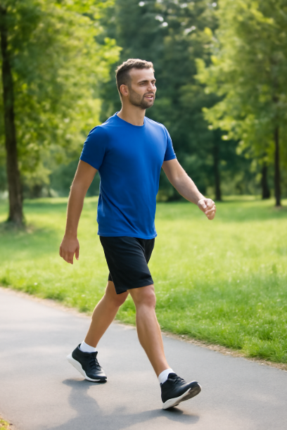 하루 30분 걷기 운동이 심혈관 건강에 미치는 긍정적 영향을 나타내는 이미지