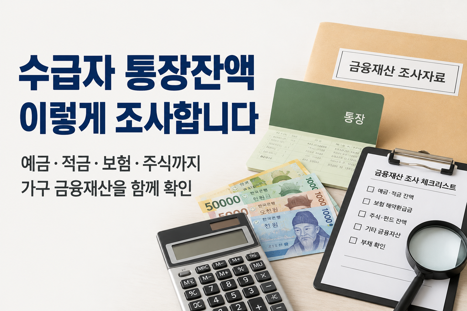 국민기초생활보장 수급자의 통장잔액과 예금, 적금, 보험 해약환급금, 주식 등 금융재산을 조사하는 방법