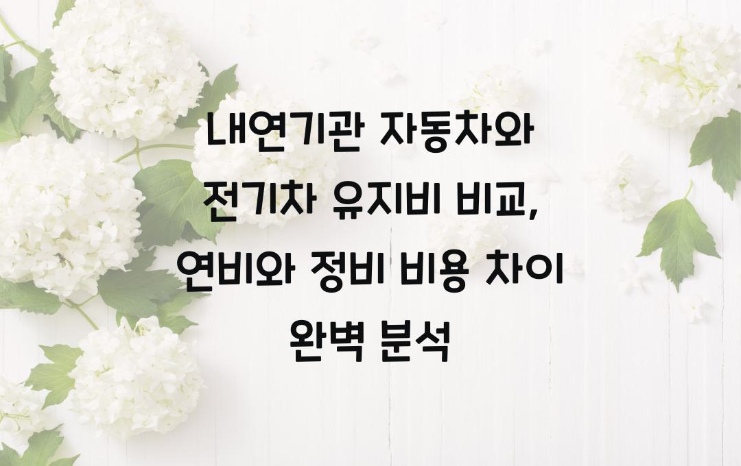 내연기관 자동차와 전기차 유지비 비교 (연비 & 정비 비용 차이 분석)