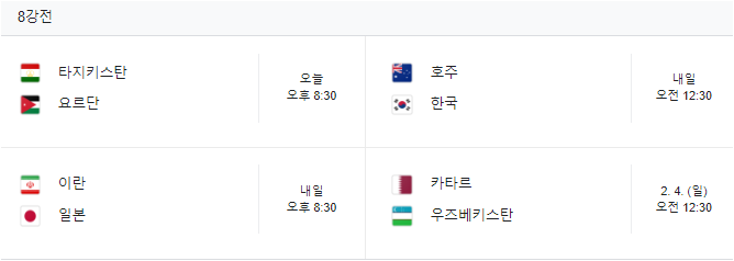 카타르 vs 우즈베키스탄 8강전 경기 중계