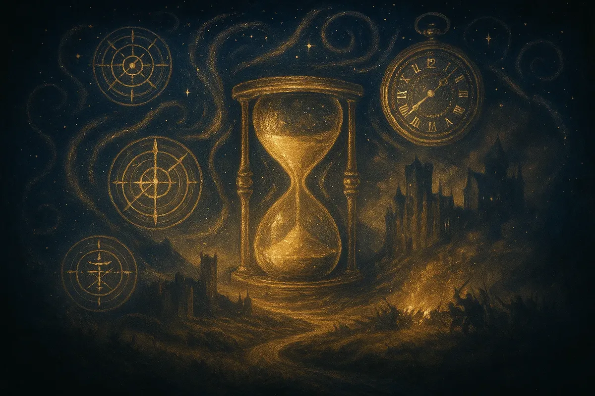 모래시계와 판타지 시계 상징들
