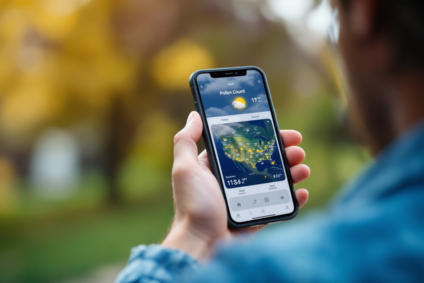 꽃가루 지수 어플을 확인하는 이미지