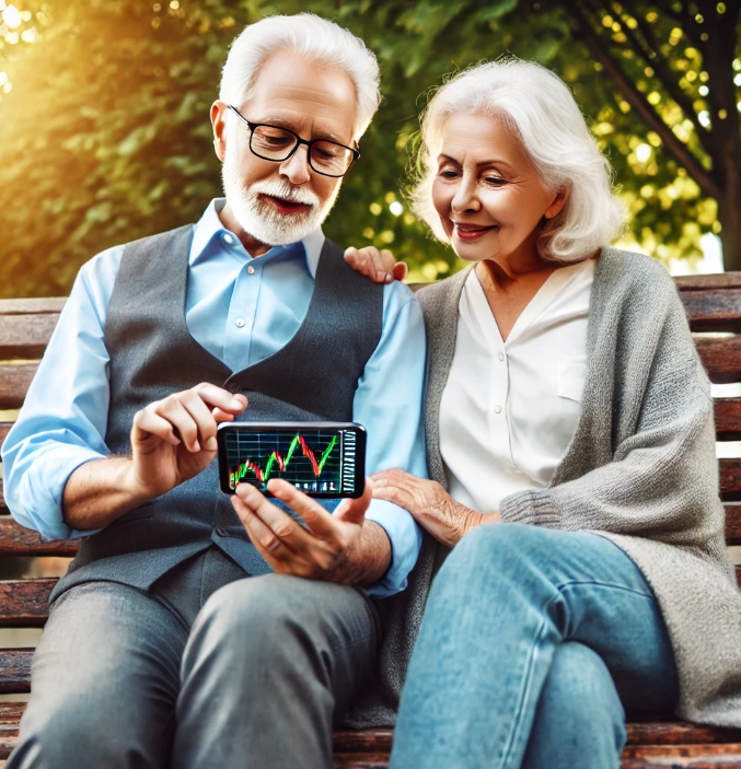 주식투자하는 노부부 사진