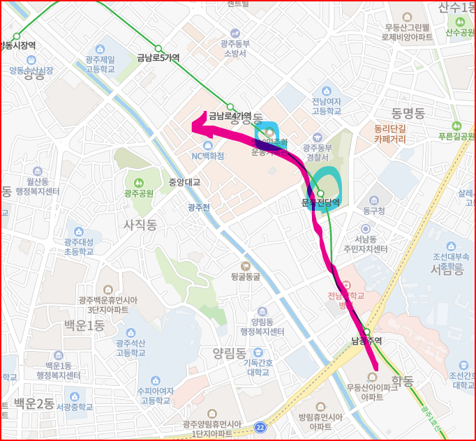 광주 여행 루트 네이버지도 스크린샷