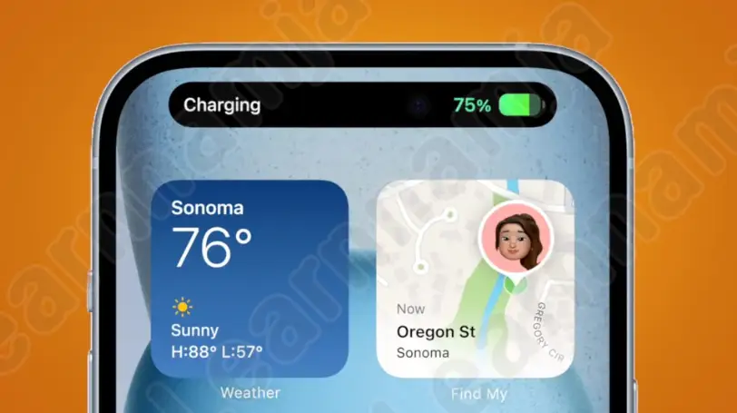 오렌지 배경의 다이나믹 아일랜드