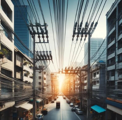 도시 지역에 설치된 전력 전선