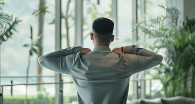 팔 뒤로 돌려 어깨 관절 풀기 (8초)