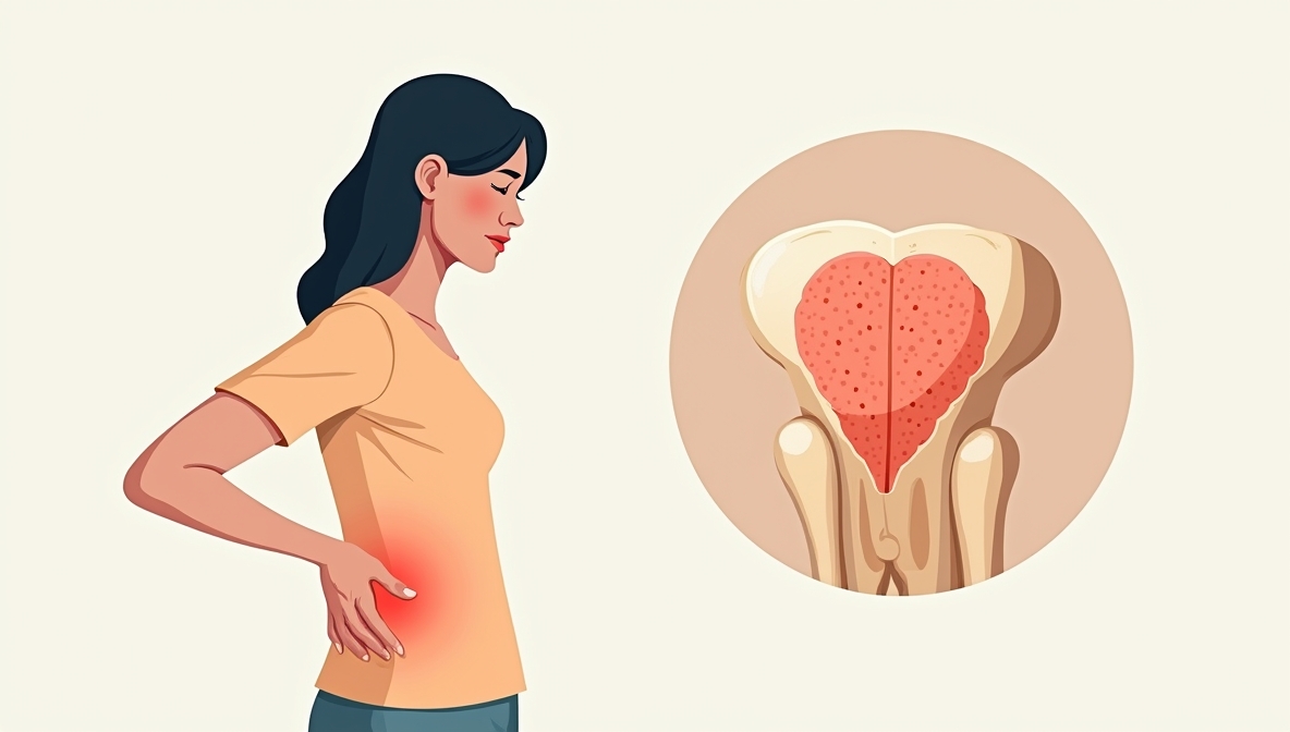 여성이 허리를 부여잡고 아파하는 표정
