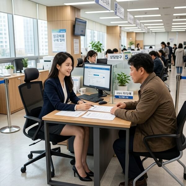 근로기준법 연차수당 미지급 관련하여 상담을 받고 있는 모습