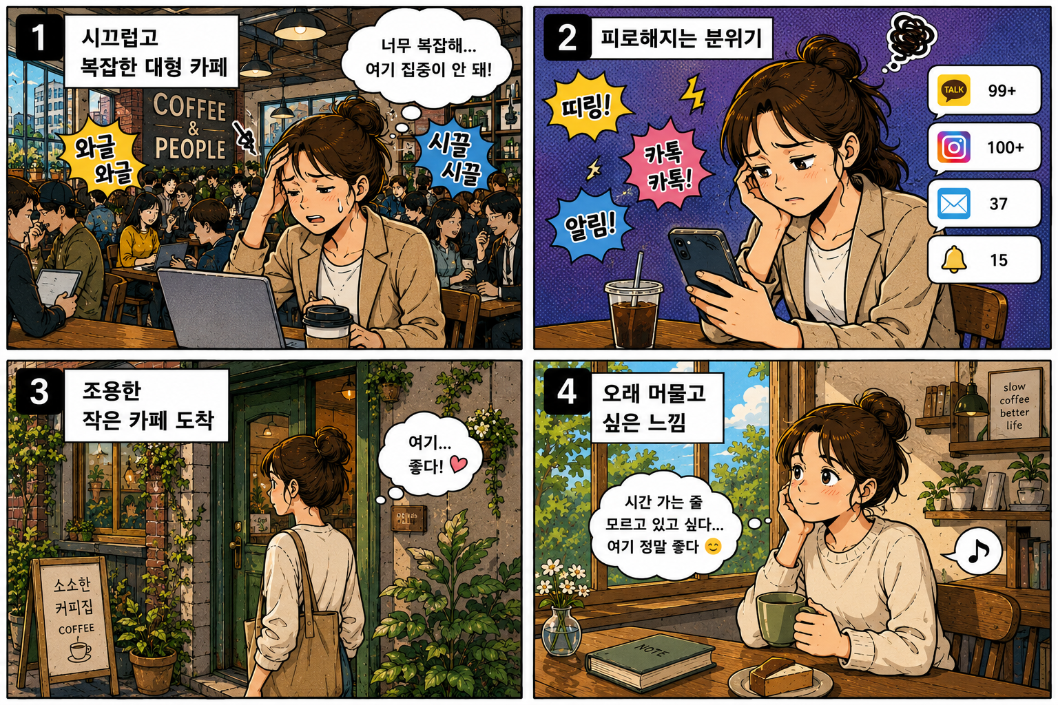 시끄럽고 복잡한 대형카페보다 소형카페에서 오래 머물고 싶은 느낌