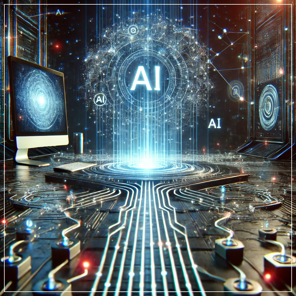 AI 시스템이 방대한 디지털 데이터베이스에서 정보를 검색하는 모습