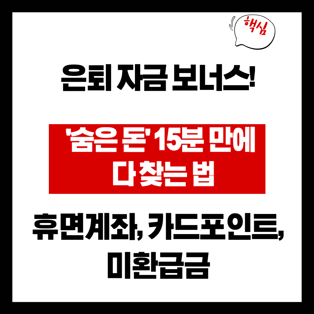 은퇴 자금 보너스! 잊고 있던 '숨은 돈' 15분 만에 다 찾는 법 (휴면계좌, 카드포인트, 미환급금)