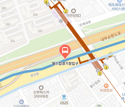 월드컵경기장입구에서 인천공항 리무진 공항버스(6011번) 지도 위치