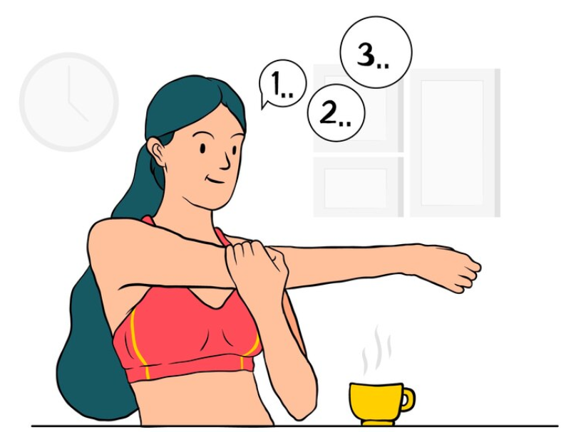 팔 스트레칭 하는 머리 긴 여자