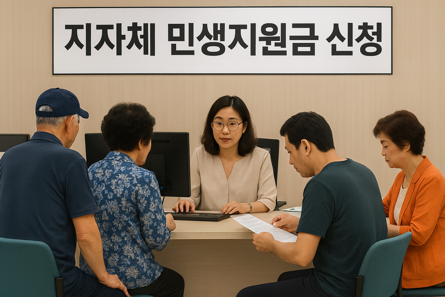 주민들이 지자체 민생지원금을 신청하는 모습