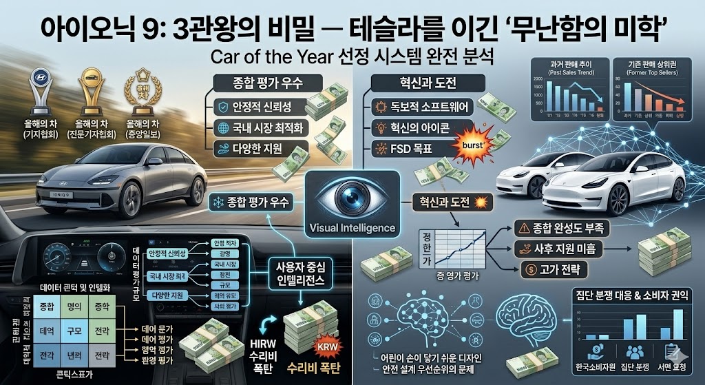 아이오닉 9이 국내 3대 자동차 시상식 올해의 차를 석권한 이유. 테슬라 수상 실패 구조, 평가 시스템 한계, 실사용 단점