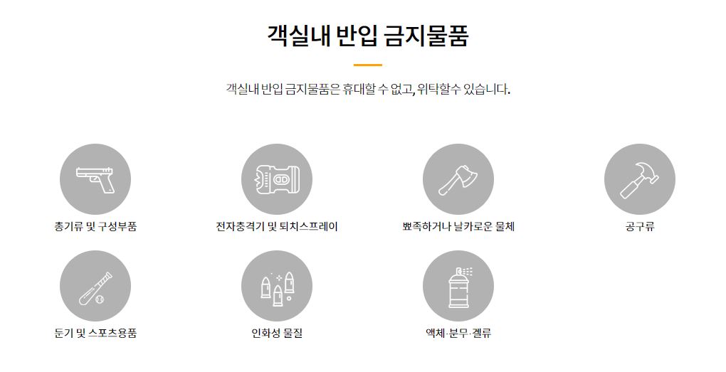 객실내 반입 금지 물품