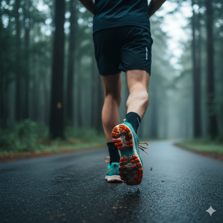 달리는 사람의 뒷모습과 러닝화 클로즈업