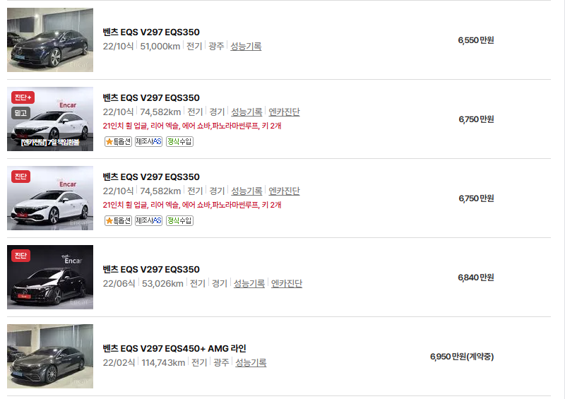 벤츠 EQS 중고차 가격 시세표 유지비